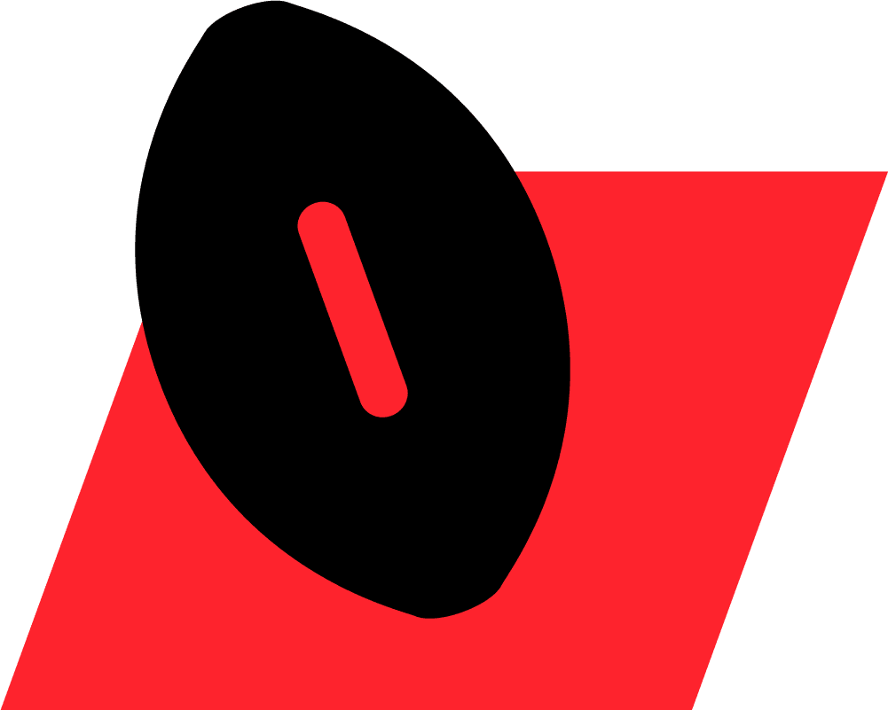 A red and black logo with the letter o.