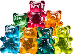 A group of colorful gummy bears sitting on top of each other.
