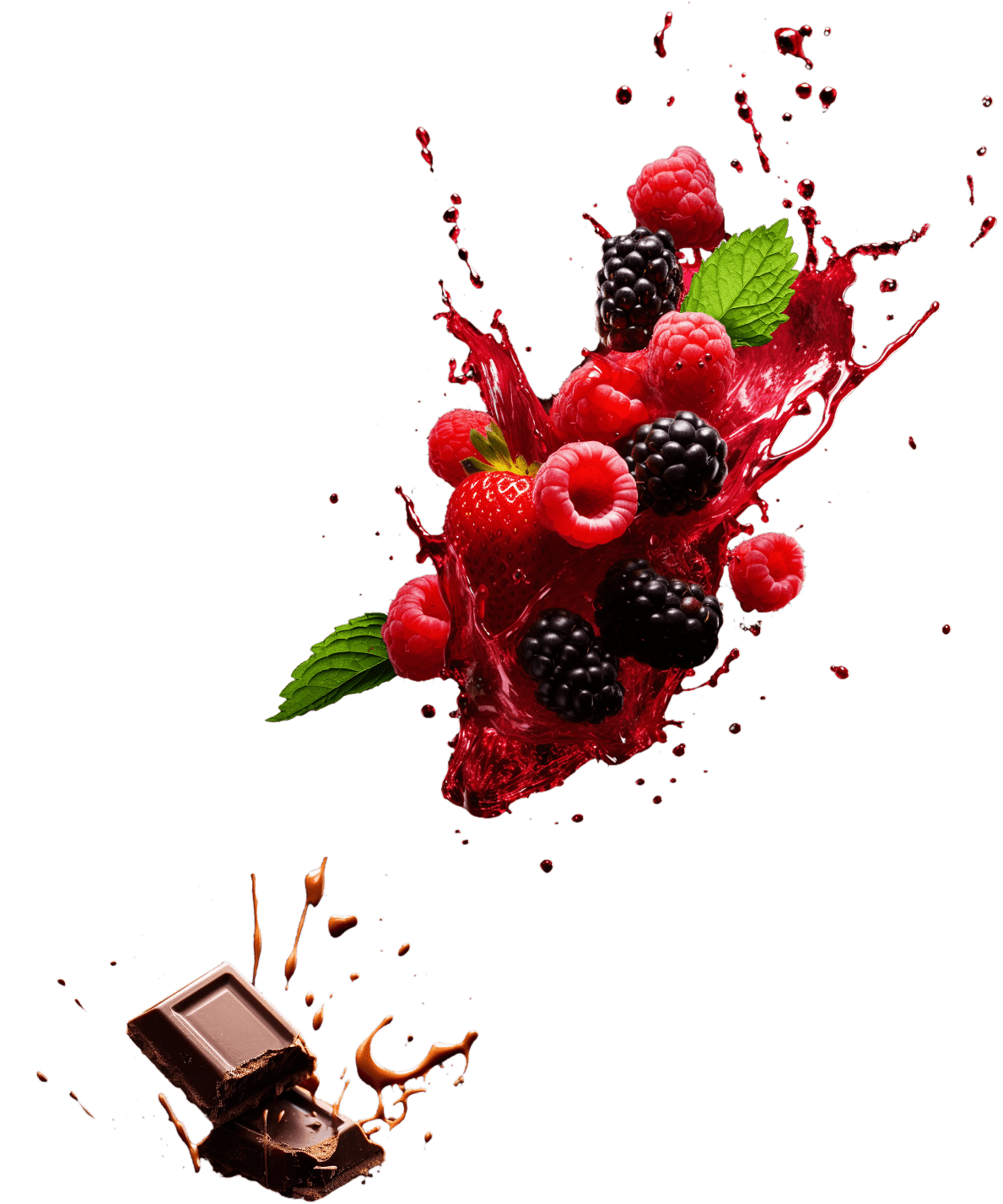 A black background with berries and chocolate.