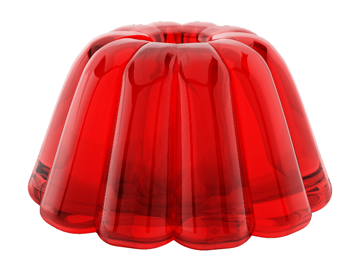A red jelly dessert on a black background.