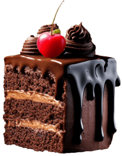 A piece of chocolate cake with a cherry on top.