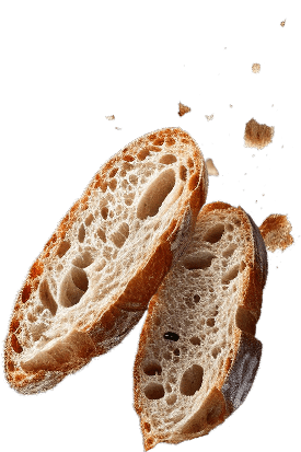 Two slices of bread on a black background.