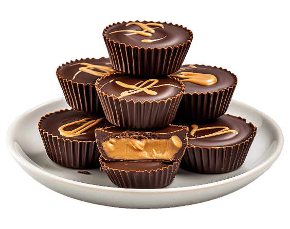 Chocolate peanut butter cups on a plate.