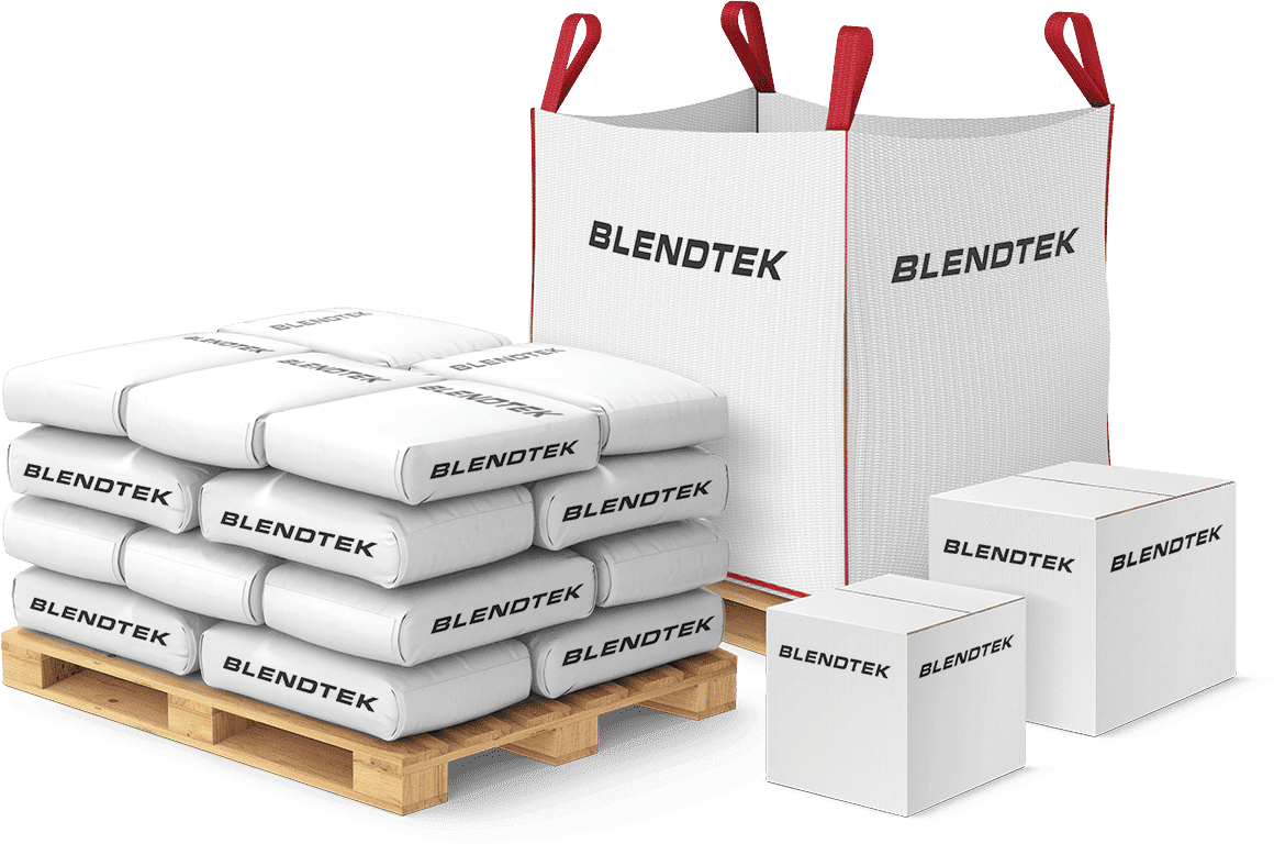 A pallet of bags with the word blendtec on it.