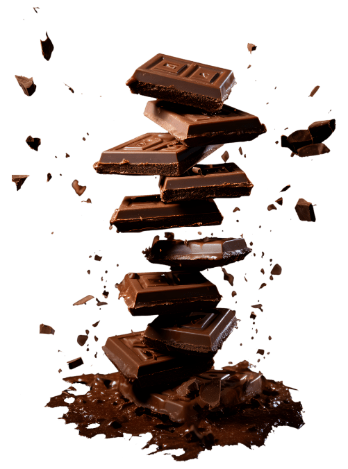 A pile of chocolate bars on a black background.