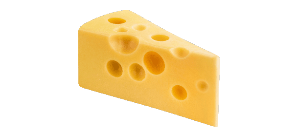 A piece of cheese with holes on a black background.