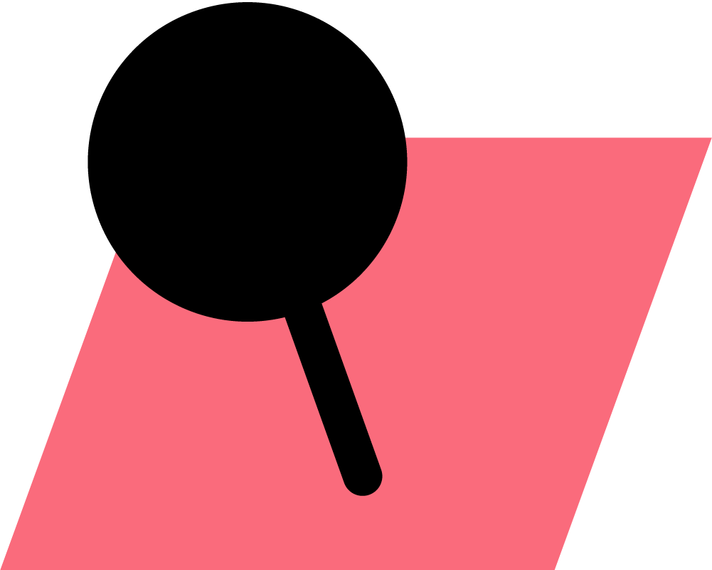 A pink and black icon with a pen on it.
