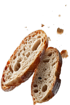 Two slices of bread on a black background.