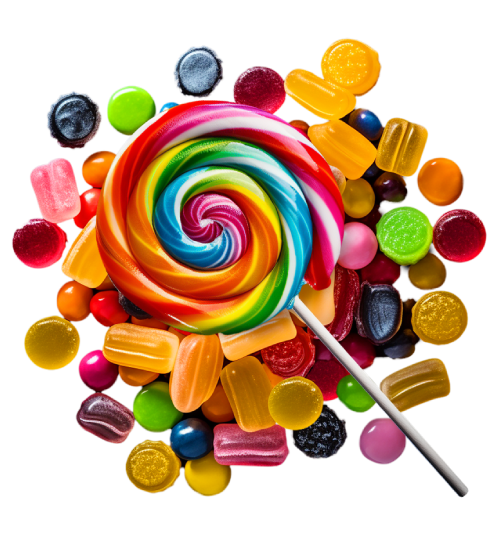 A colorful lollipop with a lollipop stick.
