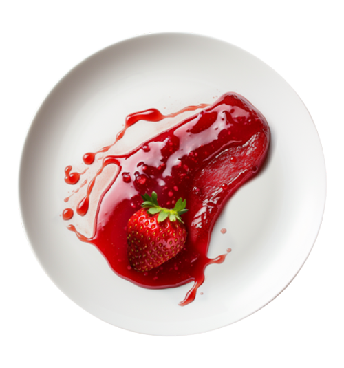 Strawberry sauce on a white plate.
