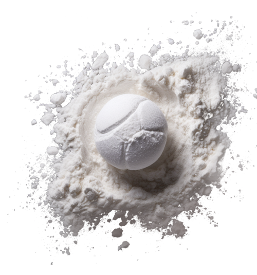 A white powder with a ball in it.