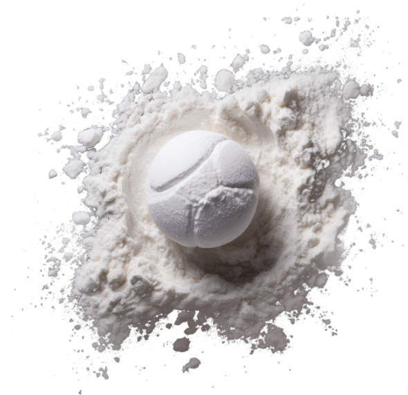 A white powder ball sitting on top of a black background.