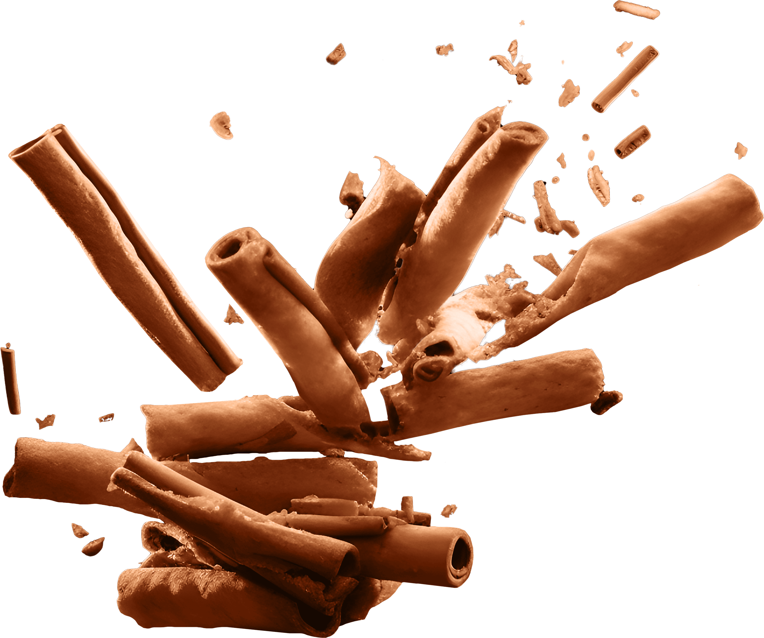 Cinnamon sticks exploding on a green background.