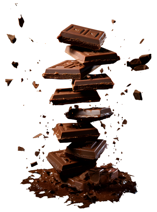 A pile of chocolate bars on a black background.